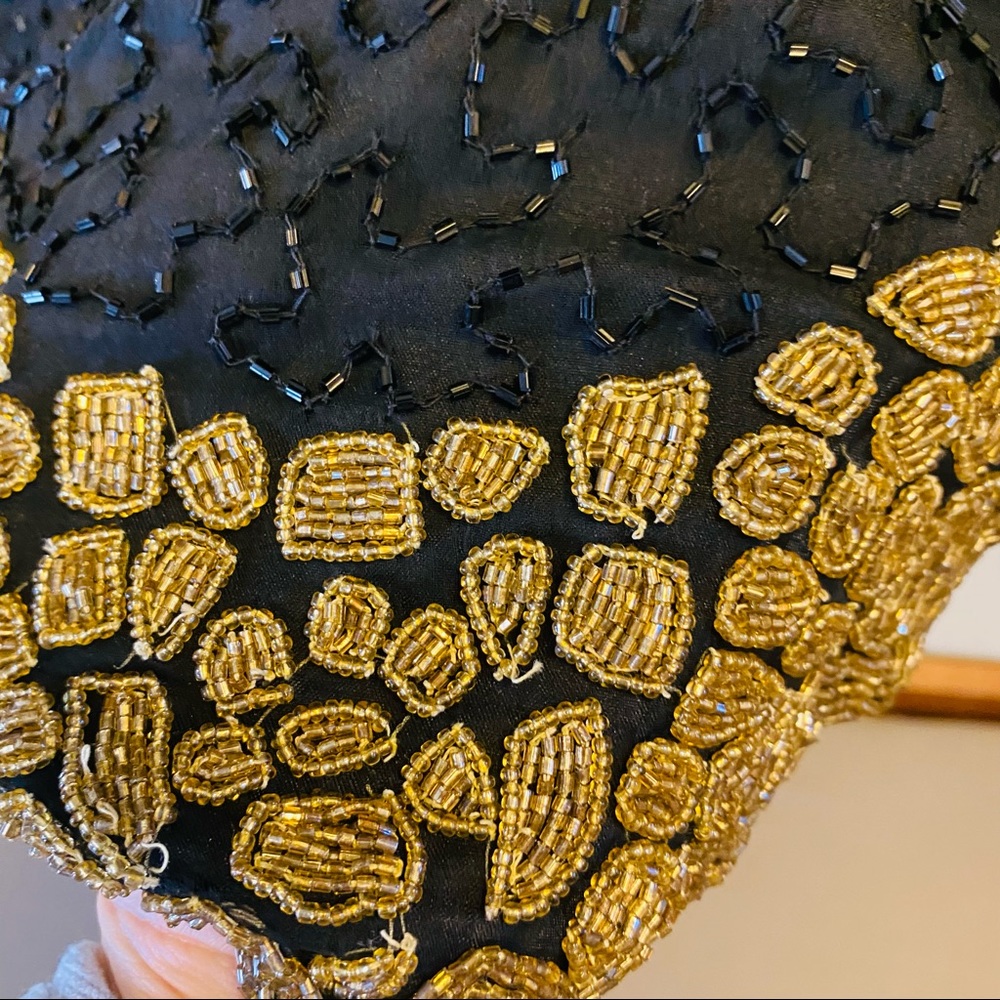 Laurence Kazar Black & Gold Beaded Silk Top - Picture 8 of 12